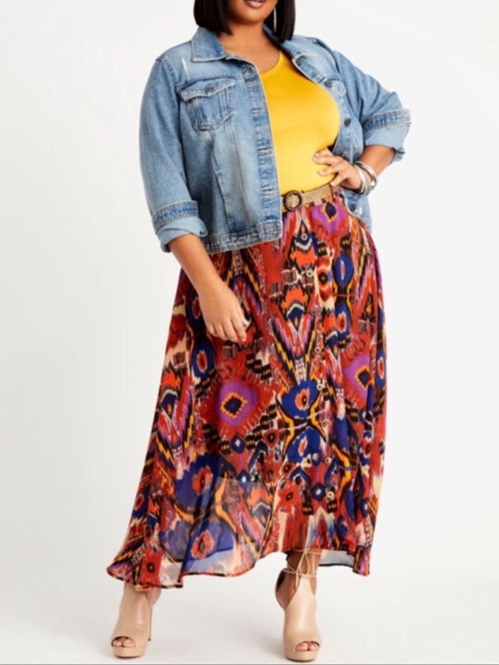NWT Ashley Stewart Belted Abstract Hi Low Maxi Skirt